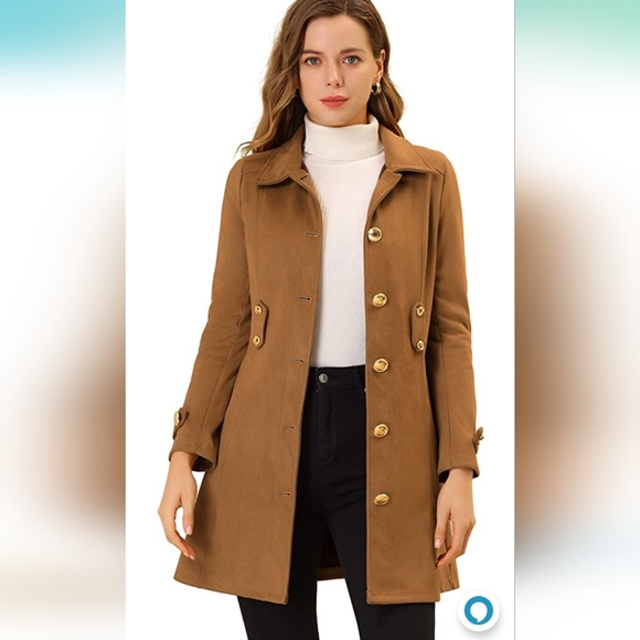 Faux Suede Mid-Thigh Belted Single Breasted Trench Coat Size Medium - Picture 2 of 9